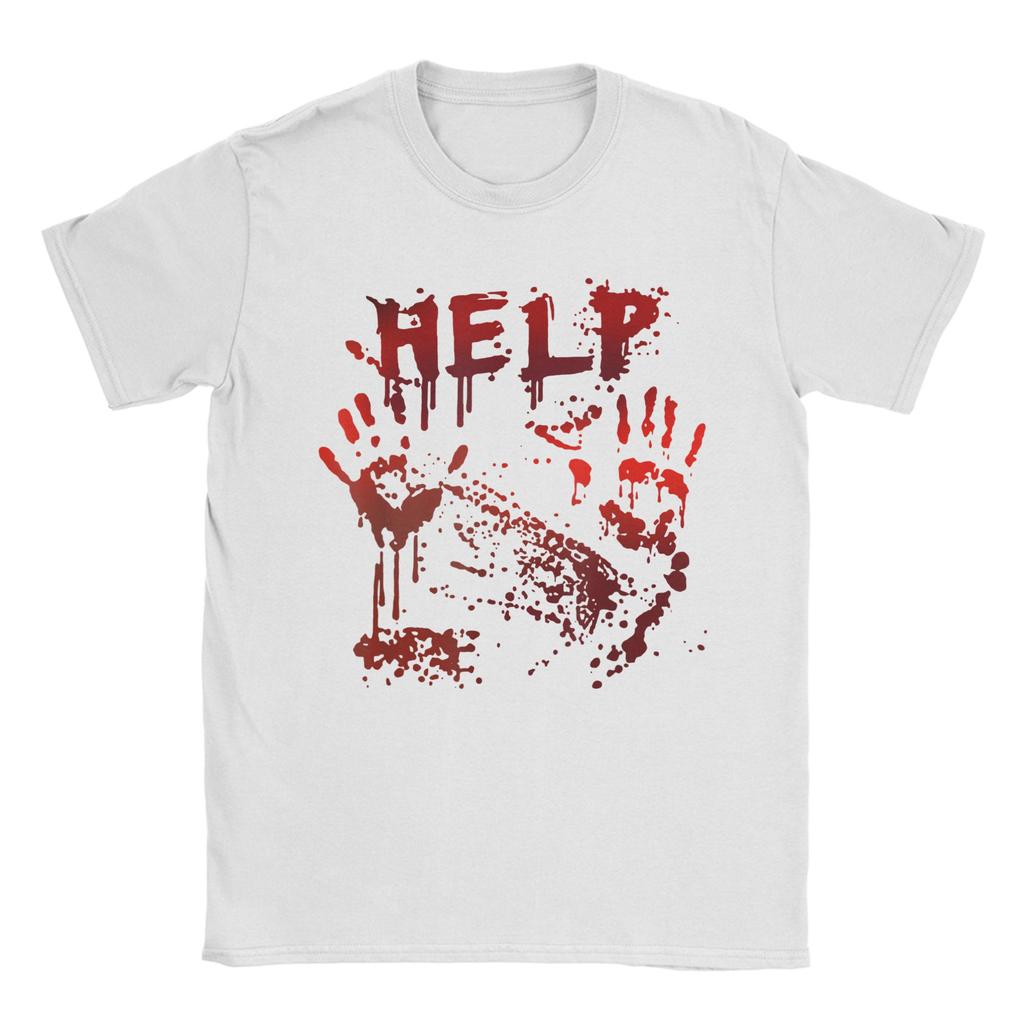 Bloody Hands Help Handprint Halloween T Shirt Men's Cotton Unique T-Shirt Crewneck Horror Tees Short Sleeve merchandise Classic