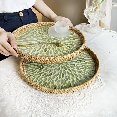 Koreanischer Rattan Obstkorb Runde Muschelschale Tablett Haus Kreativer Snack Aufbewahrungskorb Eingang Verschiedenes Schlüssel Aufbewahrung Tablett Organizer