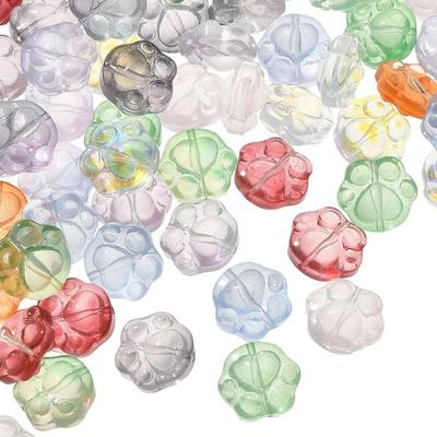10/30/50 Pieces of Glass Material, Random Color, Transparent Beads, Cat Paw Prints, Dog Footprint Beads, Jewelry Making, DIY Bracelet Necklace