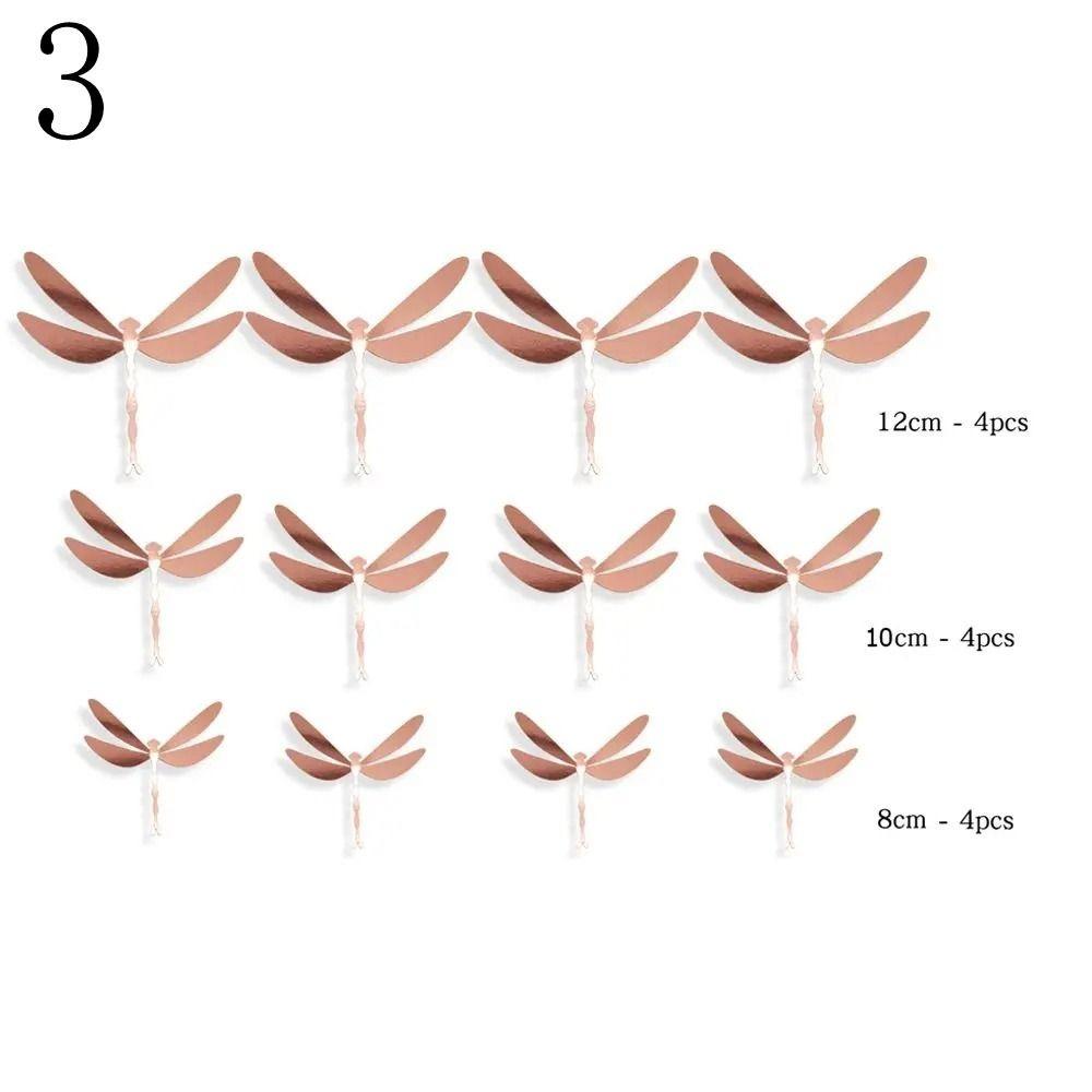 12PCS 3D Imitation Dragonfly Wall Sticker Wedding Party Decoration PVC Metal Texture Gold Silver Butterfly Wall Stickers