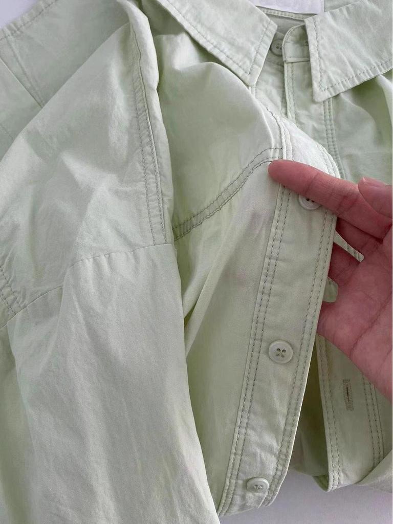 Women's Milky Yellow Layered Long-Sleeve Loose Shirt Jacket - Petite Casual Spring/Autumn Top