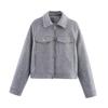 Women's Faux Suede Button Jacket Oversized Gathered Hem Short Length Coat Casual Vintage Outerwear With Pockets