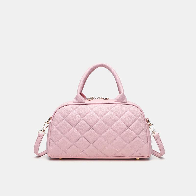 College Style Autumn and Winter Handbag Women's New Embroidered Rhombus Pattern Hand Carry Small Bowling Bag