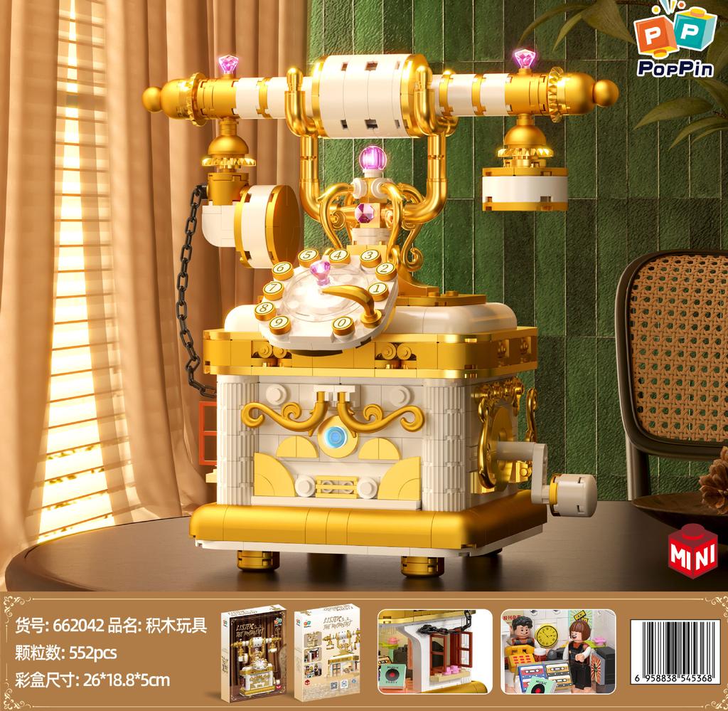 Retro coffee machine telephone camera model mini particle puzzle assembled building blocks decoration