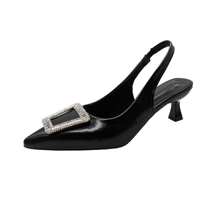 Baotou Sandals Women's Thin Heels New Summer Square Buckle Kitten Heel Fashion Rear Empty Single Shoes High Heels