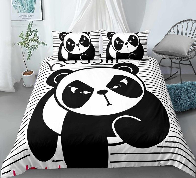 3D Cartoon Panda Duvet Cover Set Cute Panda Comforter Cover Bamboo Black White Bear Polyester Bedding Set For Boys Girls Teens