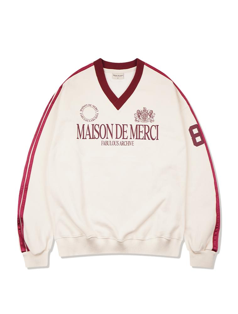 LA MAISON STUDIO [Fleece-Lined] Unisex Rugby Team Jersey Heavy Terry V-Neck Sweatshirt Cream (Fce4Ts653K)