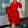 Elegantes V-Ausschnitt Plissee Übergröße Einfarbiges Kleid - Europäischer & Amerikanischer Stil