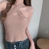 2023 Schwarzes Neckholder Slim Strick Crop Tanktop