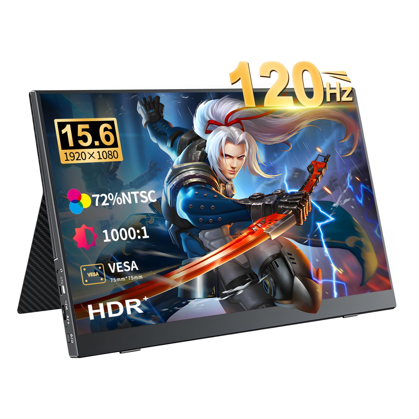 

Mobile Monitor inch 120Hz Gaming Monitor FHD 1920 x 1080 Wide Color Gamut IPS LCD Panel Mobile Display Freestanding Stand Compatible with VESA чорний