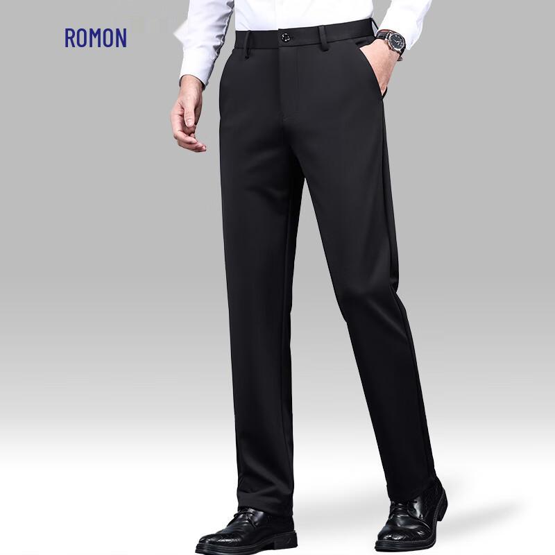 ROMON S Men's Easy Care Stretch Business Casual Straight-Leg Pants