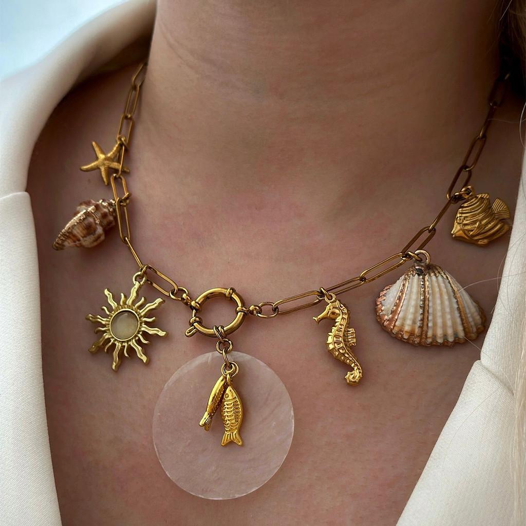 Shell Pendant Necklace With Geometric Design For Beach Fashion