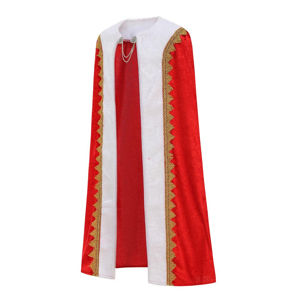 Children's Halloween & Christmas Red King Costume Cape with White Fur Trim