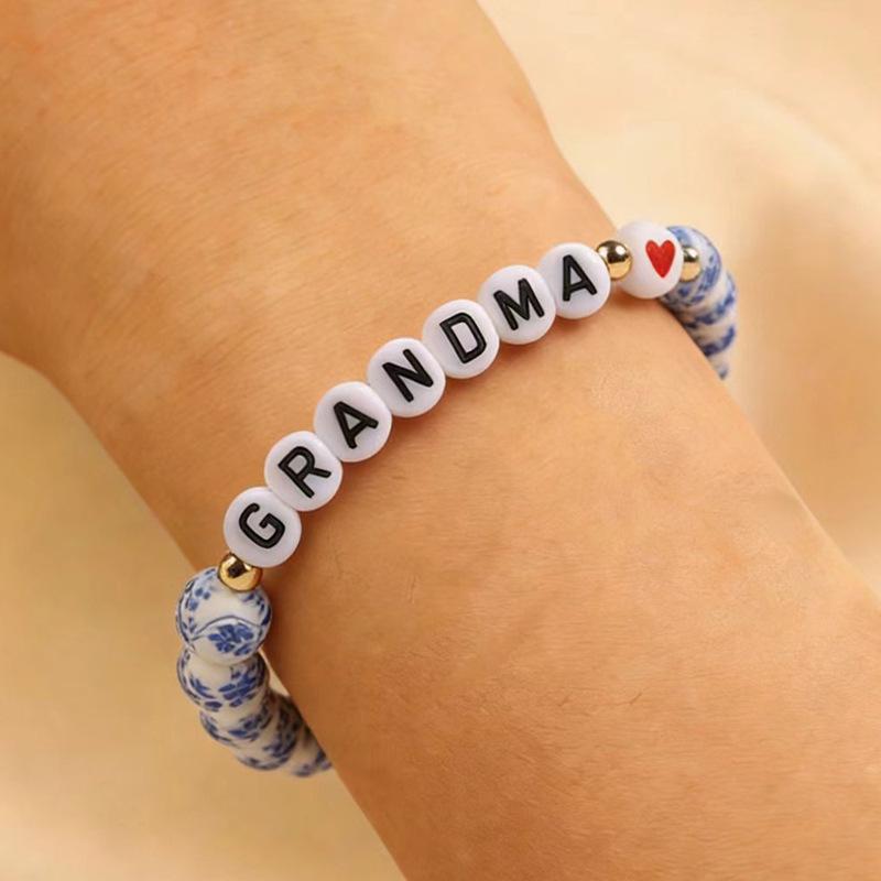 GIGI NANA Blue & White Porcelain Beaded Bracelet - Ethnic Style Elastic Birthday Gift