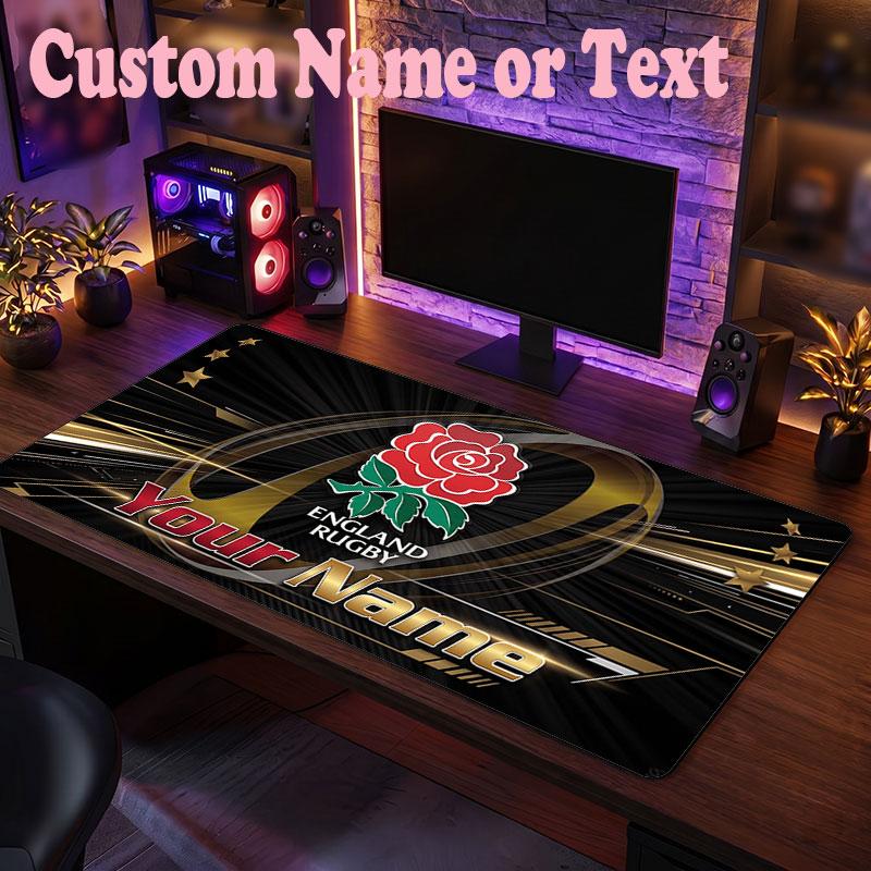 England Rugby Customized Name Text Mouse Pad, Large Desk Mouse Mat Personalized Home Office Present