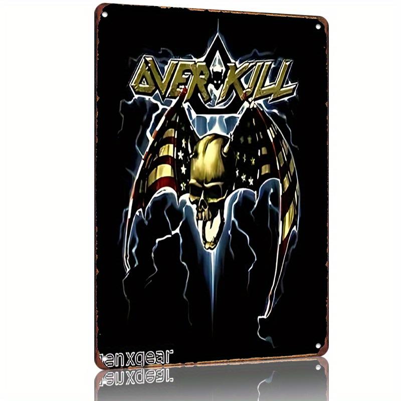 

Overkill Band Artwork Metal Tin Sign Heavy Music Decor with Skull Bat Wings Bolts Vintage Wall Art for Man Cave G 20x30cm（7.8x11.8inch）
