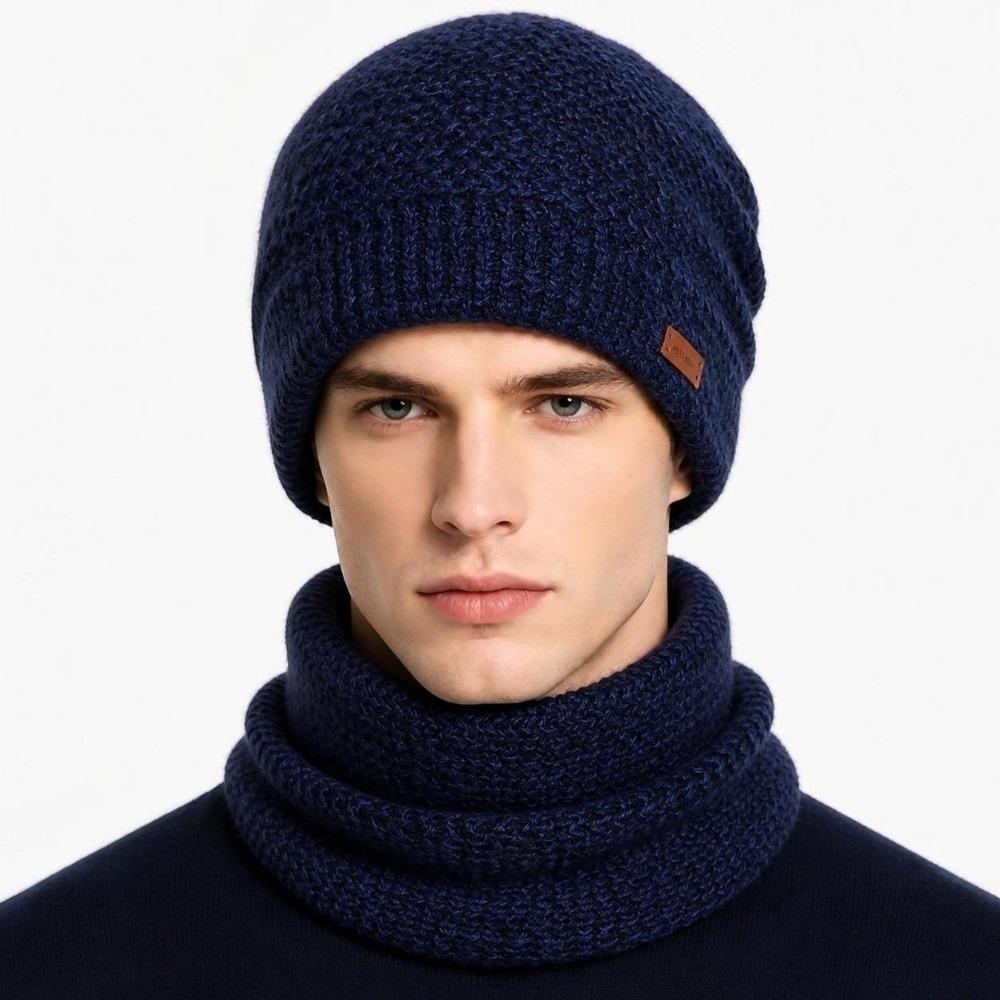 Thicken Soft Beanie Hat Windproof Coldproof Ear Protection Fashion Hat Scarf Set for Women and Men