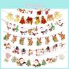 Banner Merry Christmas Pennant Hanging Flag Bunting Santa Claus Reindeer Snowman