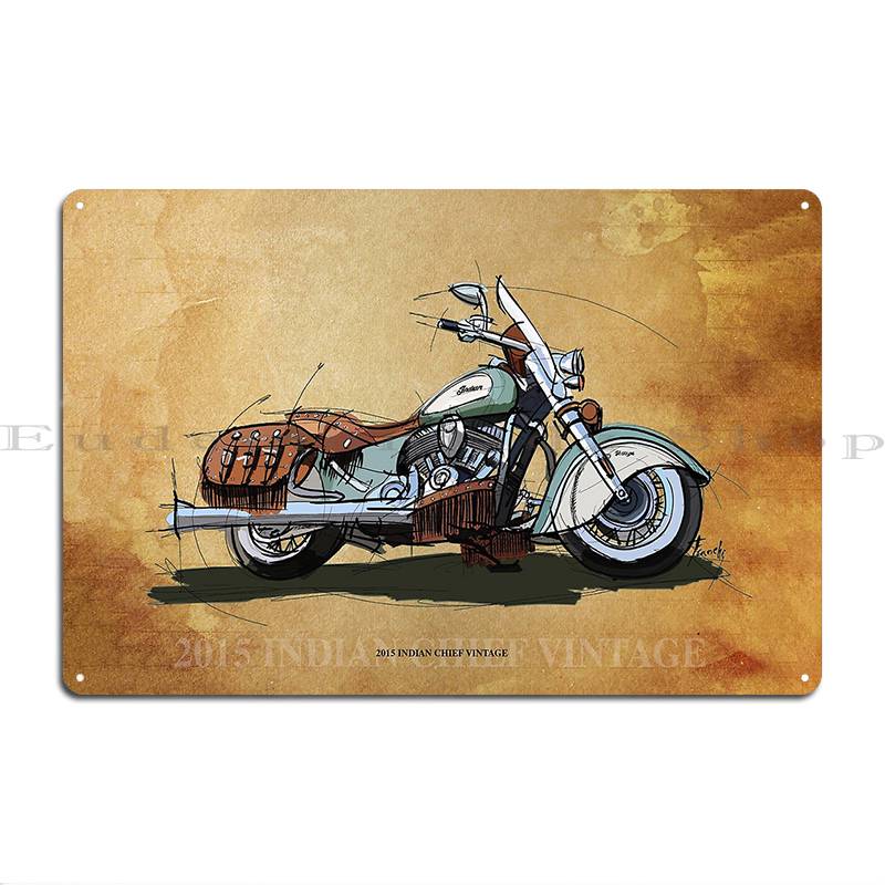 

2015 Indian Chief Vintage Original Drawing Vintage Background Metal Signs Garage Wall Decor Classic Printed Wall Plaque 20x30cm（7.8x11.8inch）
