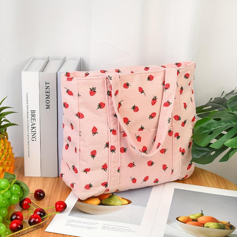 Cord-Tragetaschen für Frauen, große Kapazität, Tasche, ästhetisch, wiederverwendbar, Erdbeer-Lebensmittel-Schulter, Bauerntasche, Mädchen