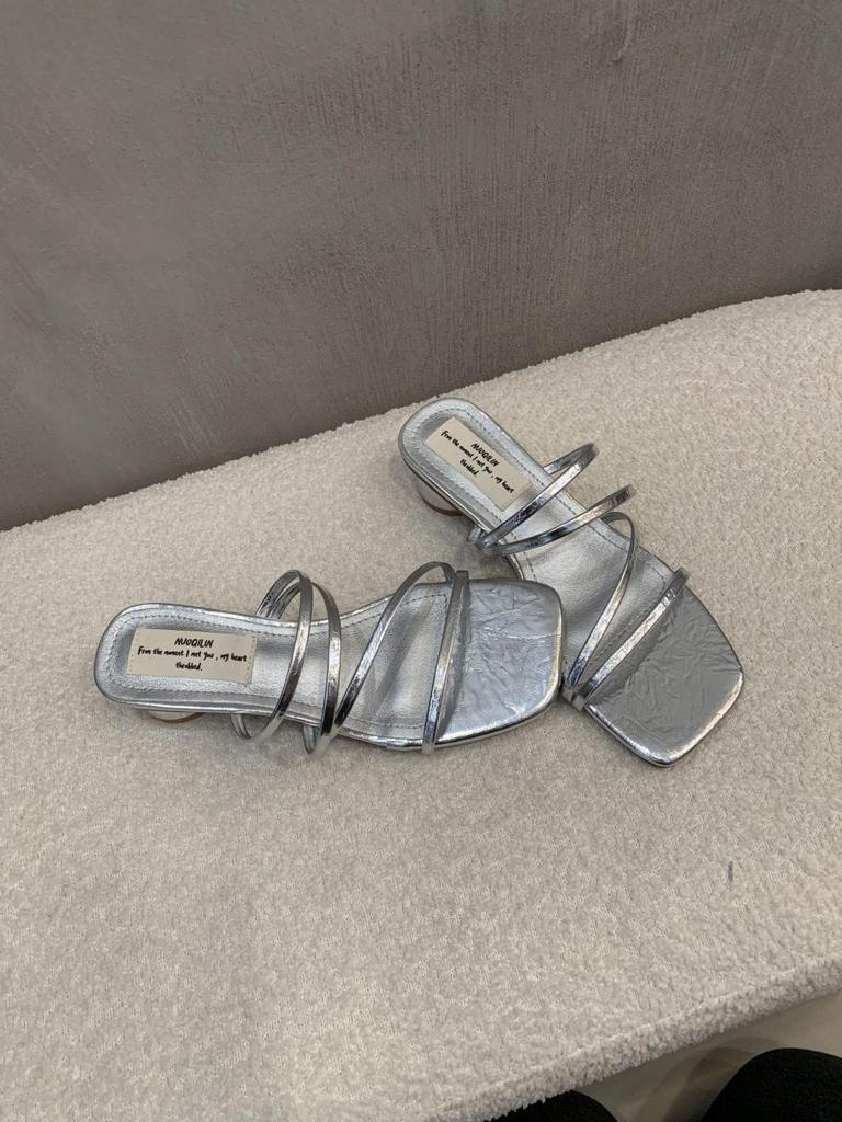 Thick heel square head leaking toes small cool slippers fairy wear versatile temperament thin belt sandals