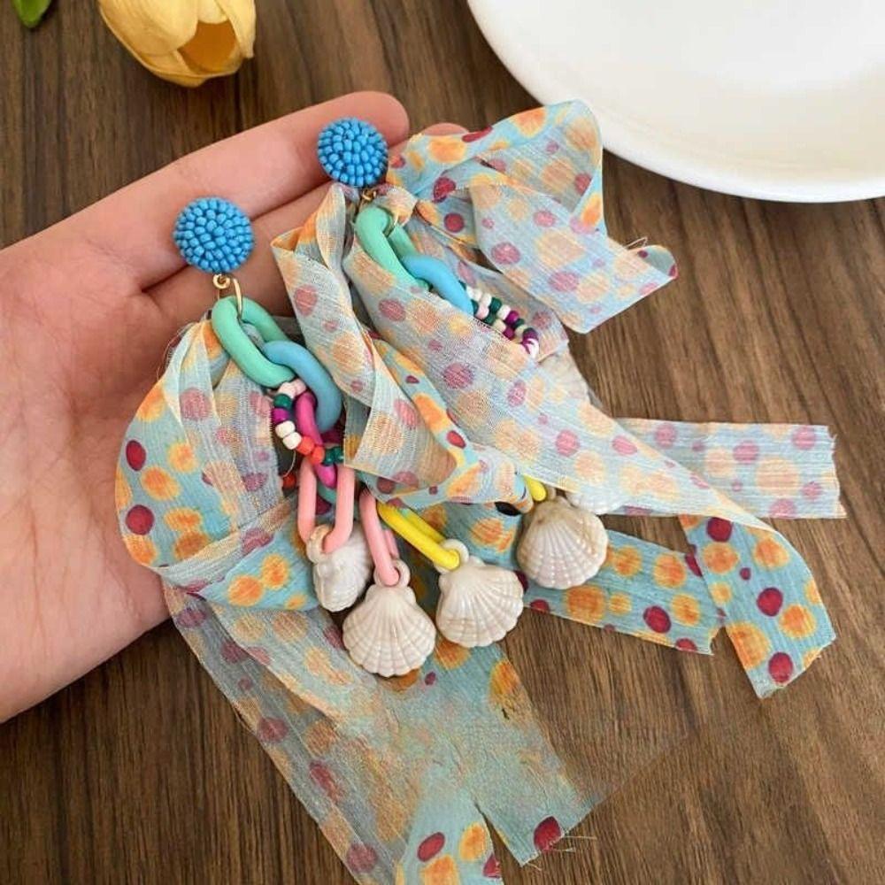 Cloth Fabric Flower Tassel Earrings Ear Jewelry Shell Earrings Fashion Tassel Earrings  Party