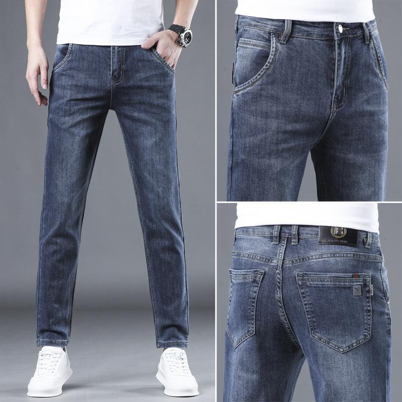 Slim-fit Straight-leg Jeans for Men, Summer Thin, Men's Slim-fit Straight-leg Elastic Color Bottom Casual Jeans