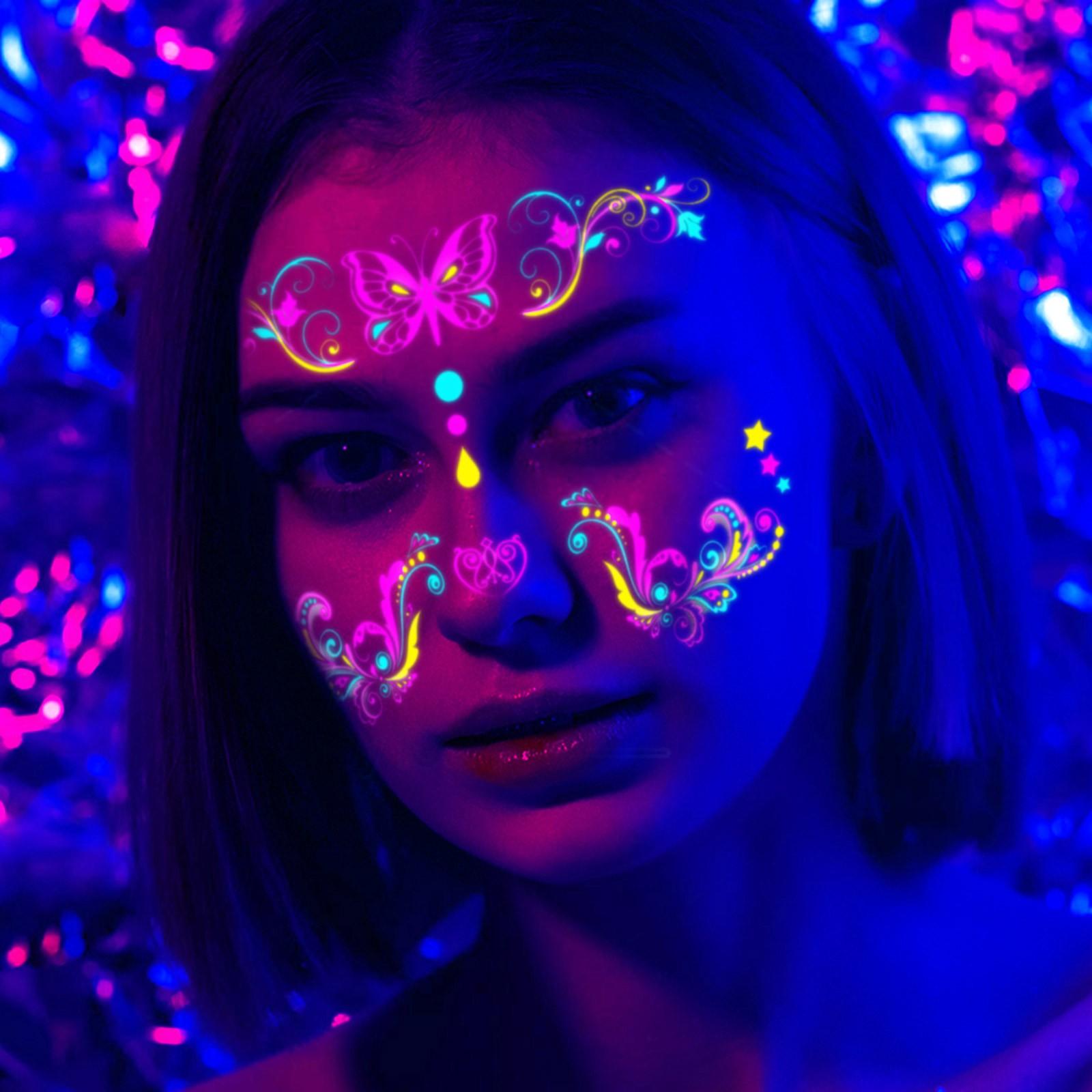 

Carnival Music Festival Fluorescent Facial Stickers Nightclub Makeup Ball Neon Luminous Stickers One Size