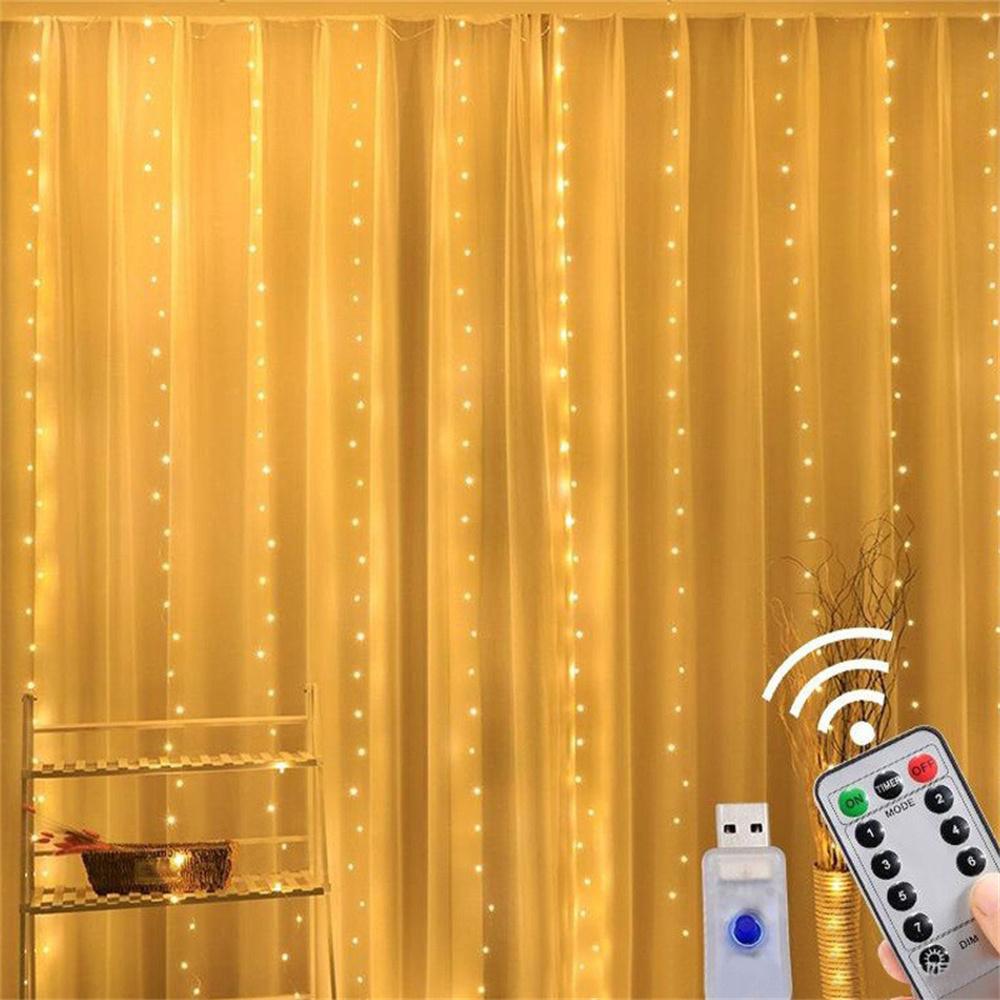 

New USB 8 Function With Hook LED Copper Wire Curtain Light 3x3M Decorative Lights