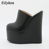 Mode Eilyken Design Super Plateforme Compensée Chaussons Femmes Mode Été Uni Bout Rond Talons Hauts Chaussures Mules Dames
