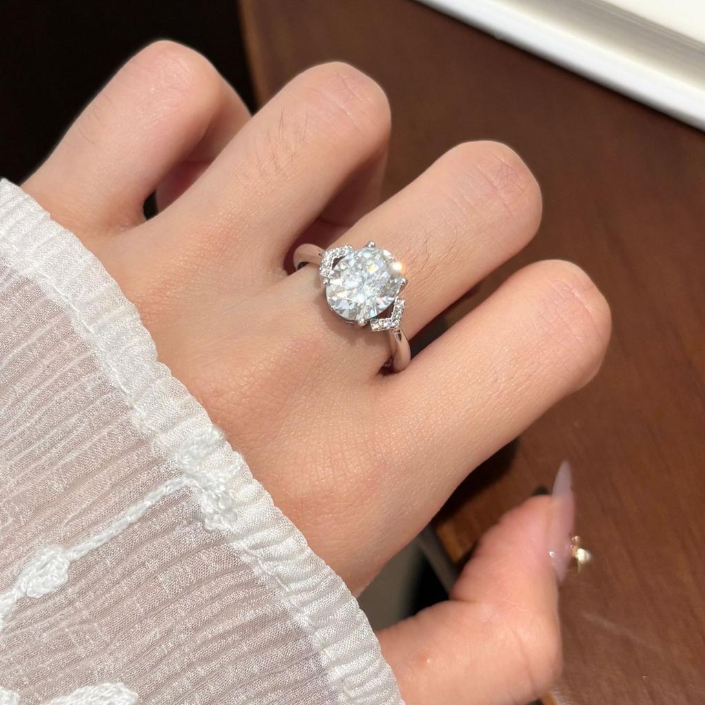 Oval Cut D Color Moissanite Ring S925 Sterling Silver Women Bridal Engagement Wedding Gift