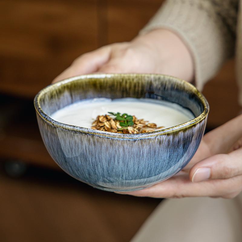 Retro Ceramic Tableware Plates, Deep Plates, Household Large Vegetable Plates, Kiln-Changed Glazed Vegetable Bowls, Soup Bowls, Restaurant Export