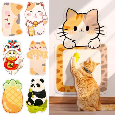Self-Adhesive Cat Scratcher With Random Hanging Cat Toy Wall Mounted Felt Cat Scratch Mat Cats Scratcher Pad Carpet Cat Supply