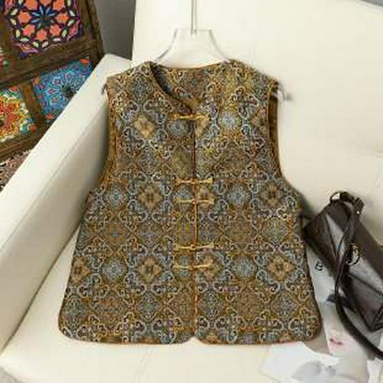 Spring Plus Size Retro Chinese Satin Vest – Women s Sleeveless Stand Collar Jacquard Tank Top with Frog Buttons 2XL