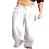 Men's Linen Pleated Wide-leg Pants for Spring and Summer with A Mid-rise Waist Breathable Jogger Pants Streetwear Men