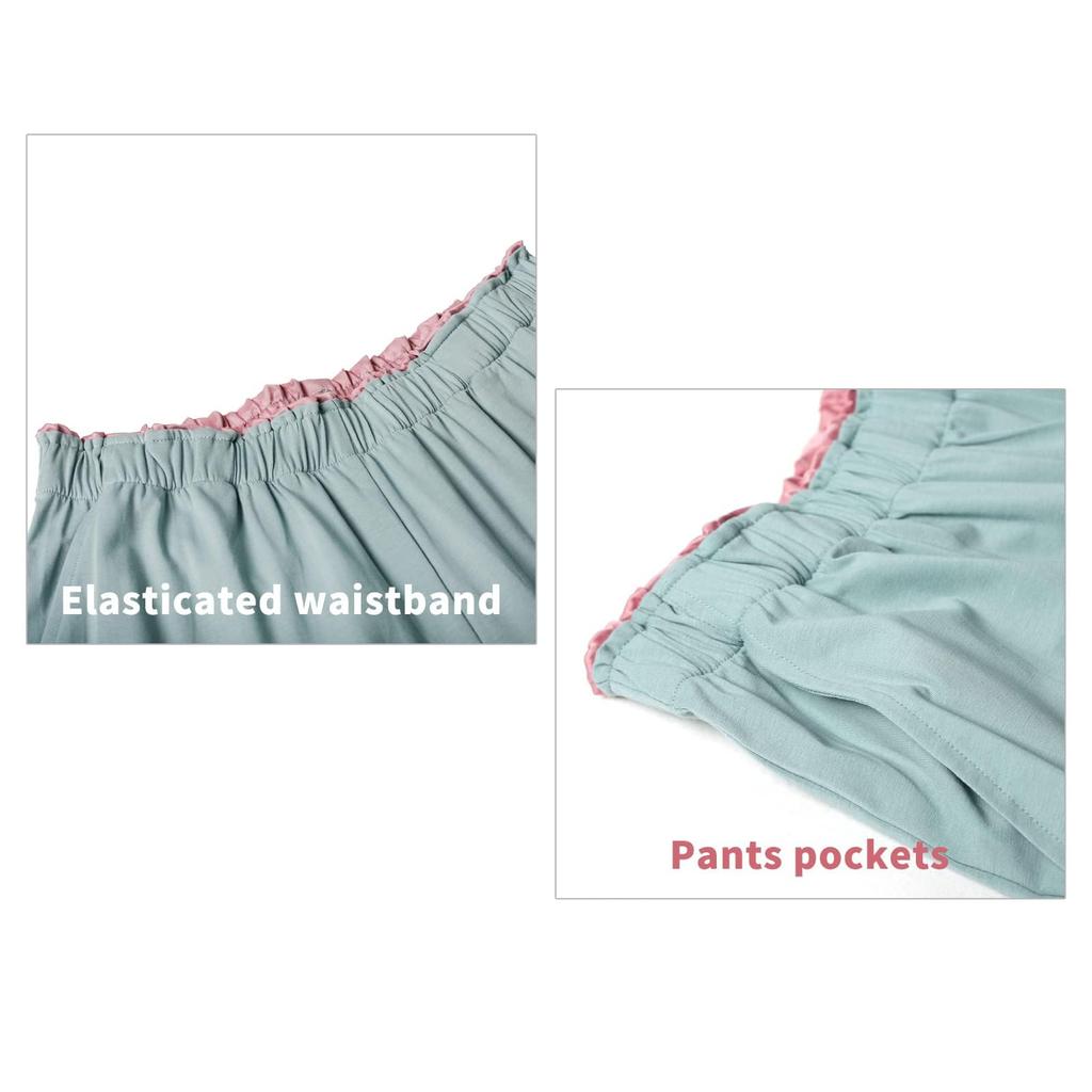 Rose Halcyon Pajama Breathable Long Solid Cute for and Winter Size Loungewear, Two-Piece Set, Open-Front, Comfortable, Cotton, Sleeves, Pants, Green,