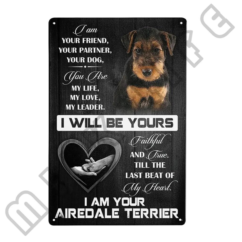Airedale Terrier Metal Tin Sign Funny Pet Wall Decor for Kitchen Bathroom Bar Office Cafe  X Inch