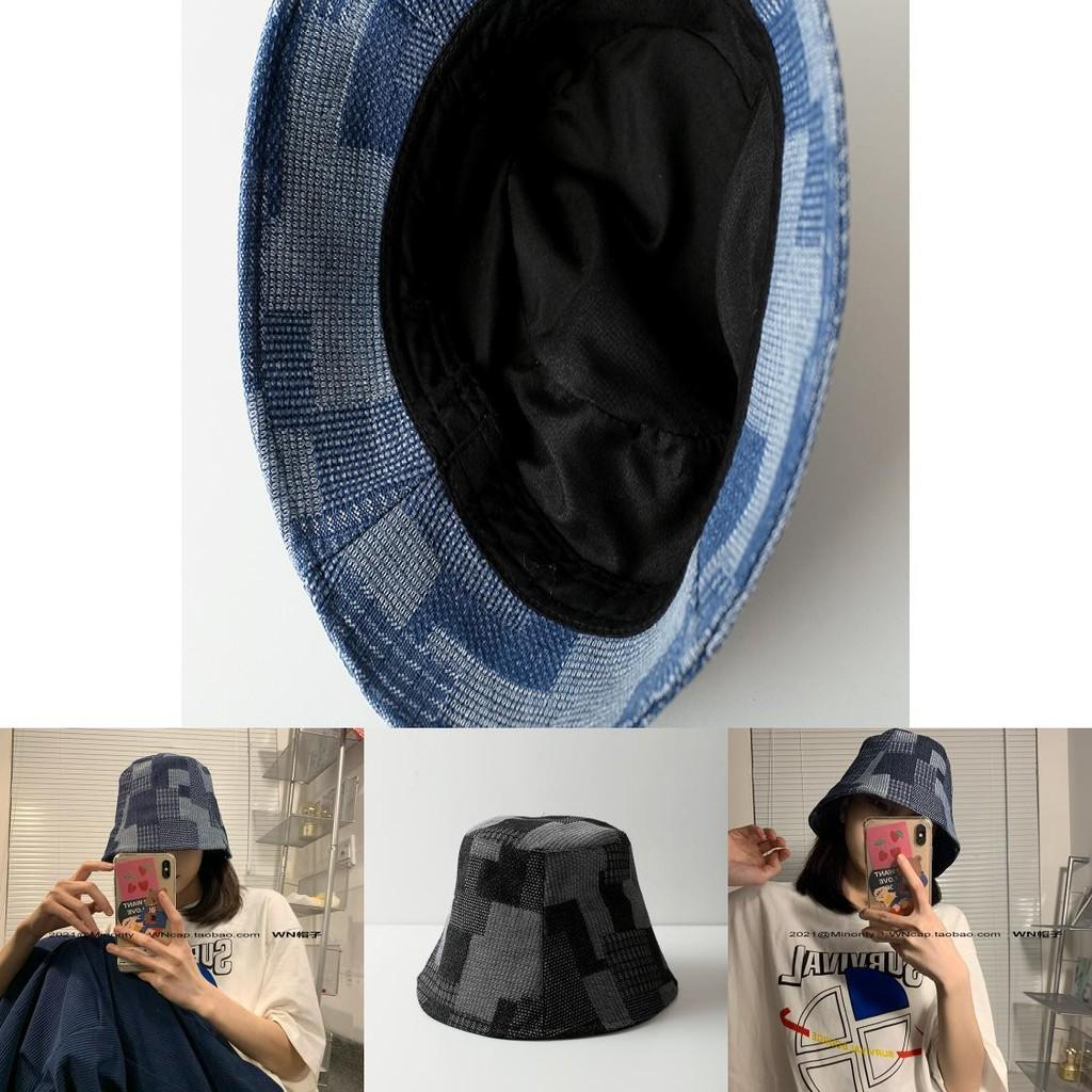 Stylish Korean Denim Patchwork Bucket Hat Womens Summer Sun Protection Trendy
