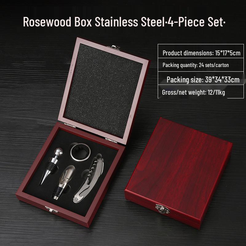 Premium Wine Opener Gift Set: Stainless Steel Pourer, Leather & Wooden Box, Waiter's Knife Corkscrew Barware