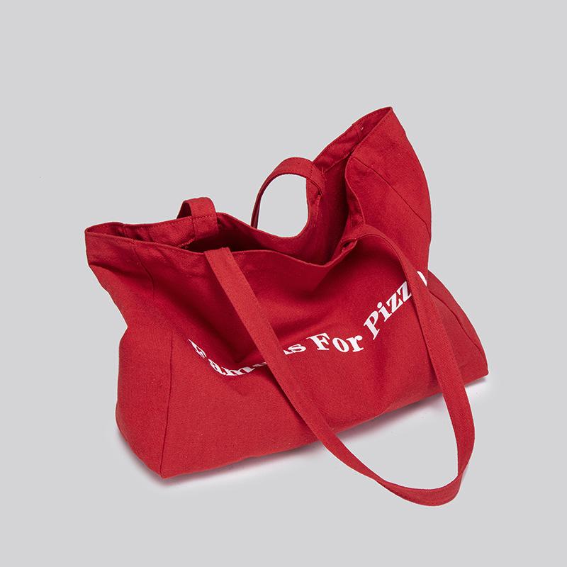 2025 new Korean simple style is red thin canvas shoulder bag large capacity tote bag portable