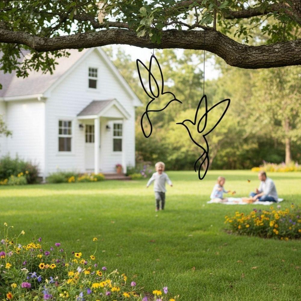 2PCS Black Hummingbird Silhouette Ornament Wall Mounted Bird Hanging Ornaments for Living Room