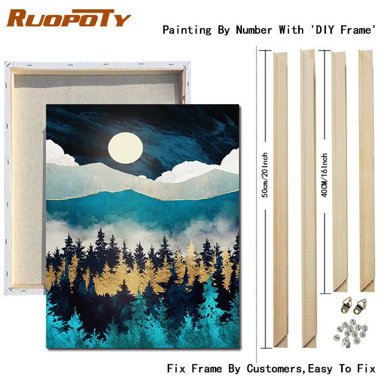 Ruopoty DIY frame paint by digital abstract acrylic on canvas wall art picture by digital mountain and sea landscape living room