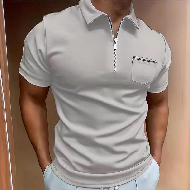 Men's Half-Zip Slim Fit Polo Shirt Casual Breathable Short Sleeve Top with Chest Pocket
