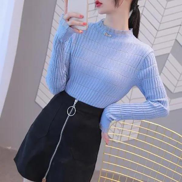 Dámská poloroláková košile se síťovinou Fungus Edge Dno Slim Fit Úplet s dlouhým rukávem Strečový svetr větší velikosti