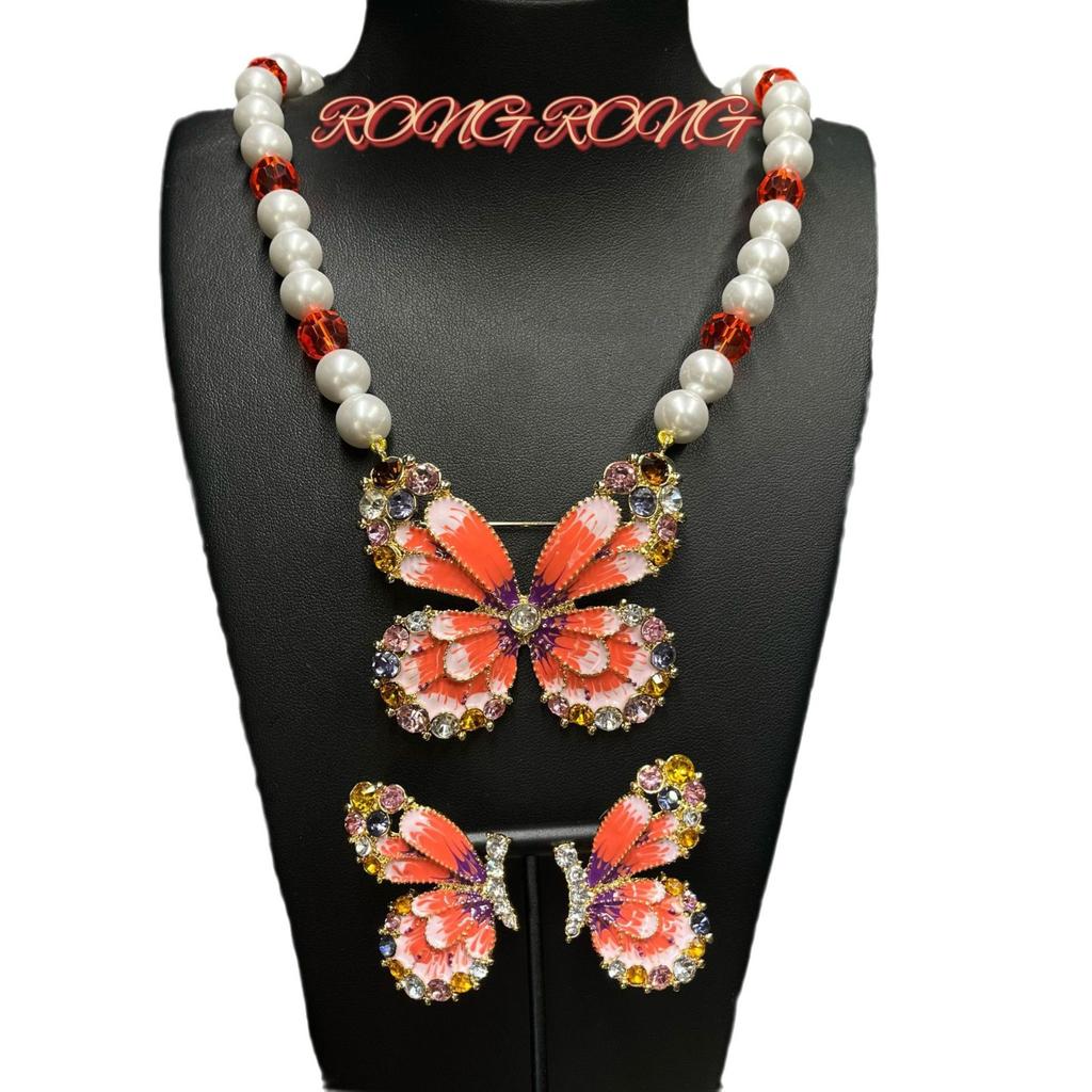 New Vintage Butterfly Bead Pearl Necklace With Exquisite Jewelry Set High-quality Texture