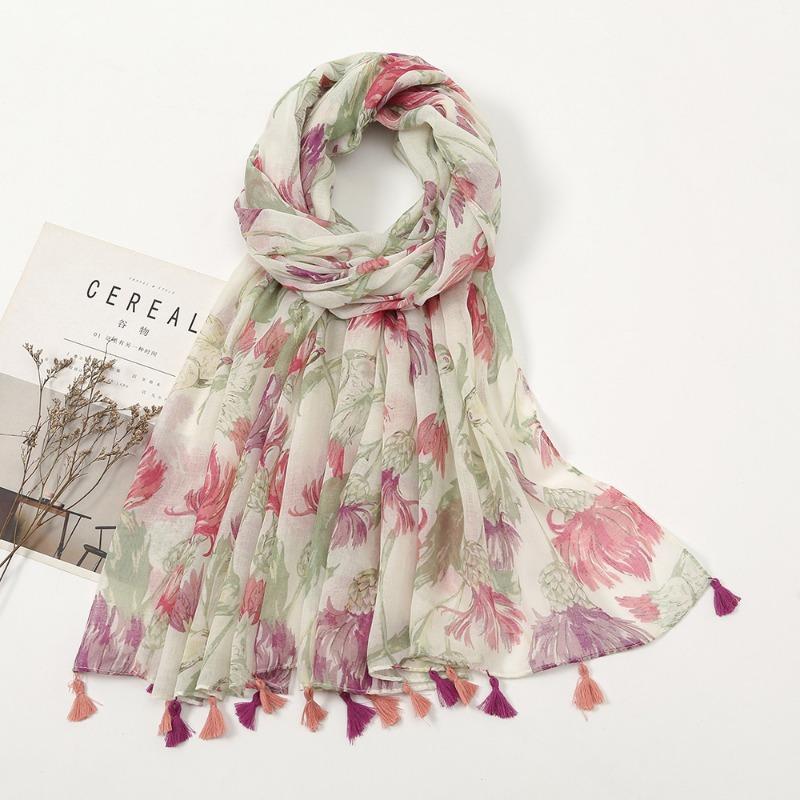 Autumn and winter small fresh rendering ink painting butterfly printing warm shawl, travel beach towel cotton and linen feel scarf