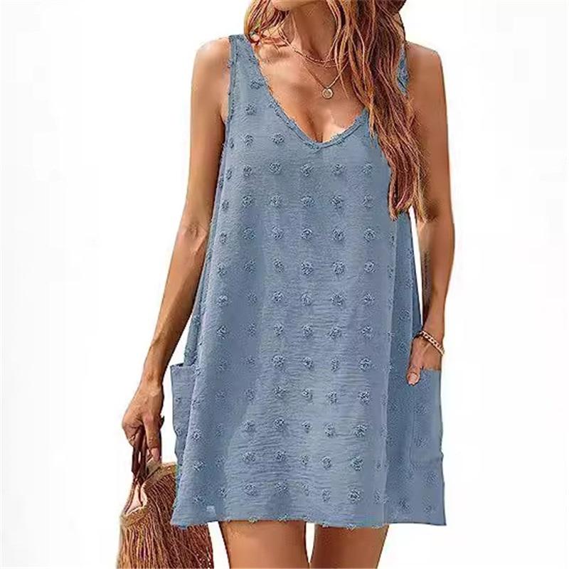 Women's Casual Summer Small Sling Seaside Beach Blouse V neck Loose Vest Sling With Pockets