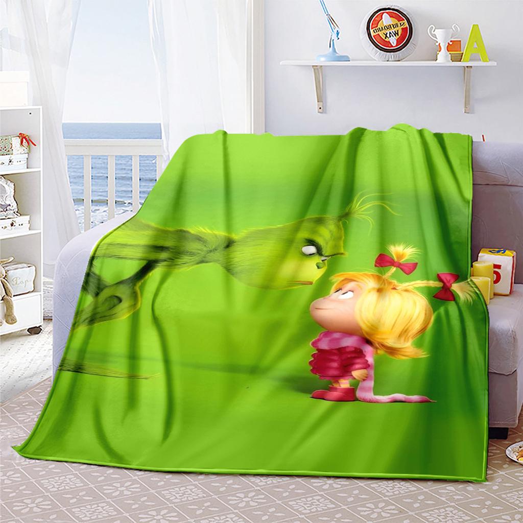 Christmas Gift Comedy Movie How the Grinch Stole Christmas Blanket Home Warming, Four Season Bed Decoration Sofa Cover Flannel Throwing Blanket K13