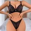 Low Cut Gathered Bra Set  Mesh Hollow Out Lingerie Two Piece For Women Bras & Bra Sets