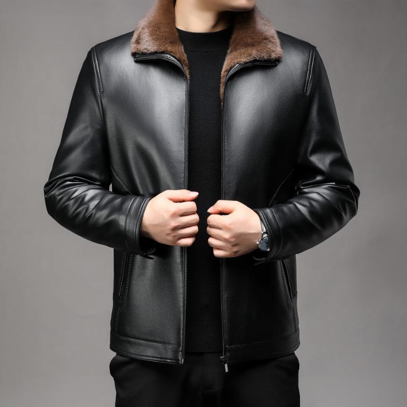 Leather jacket men's winter fur all-in-one leather jacket new thickened warm jacket plus velvet leather jacket for men